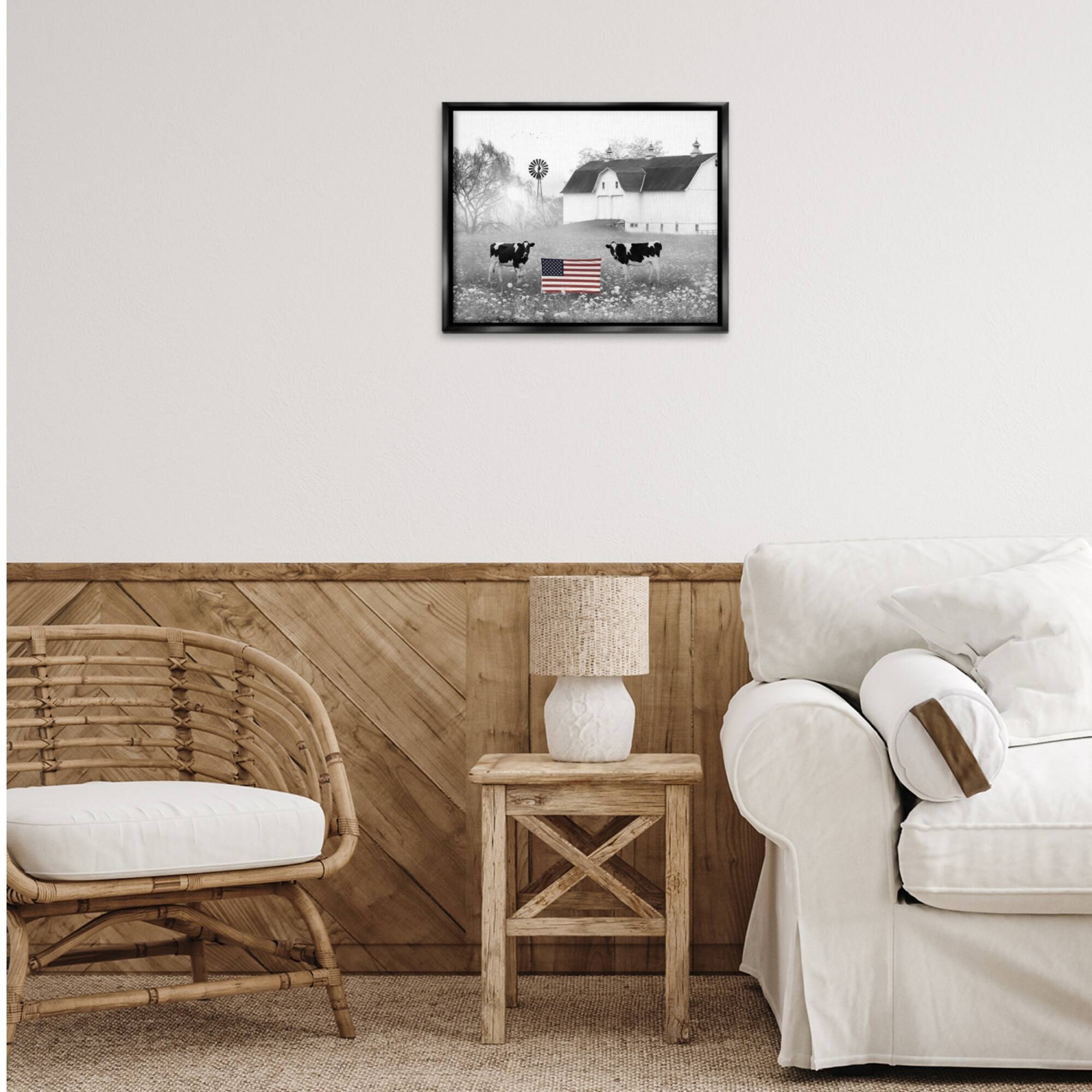 Stupell Industries Americana Barn Country Cows Flag Floater Framed Art